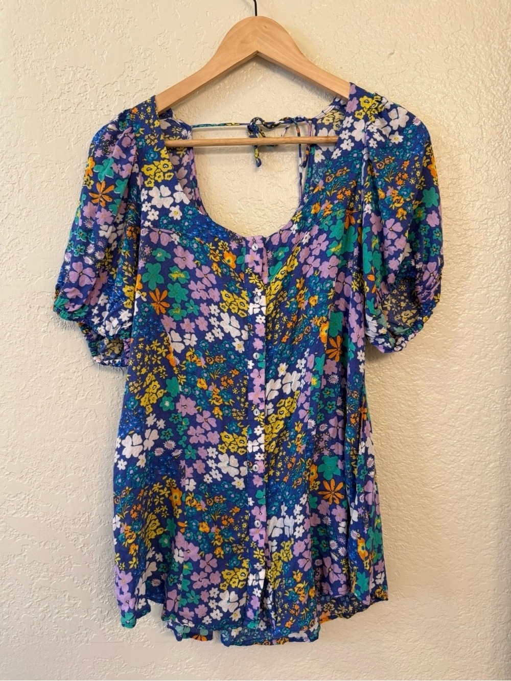 🌸Free People 🌸 Floral Button-Front Puff Sleeve Tunic. Size XS